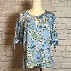 Banana Republic Blue Floral Keyhole Blouse Women's Large